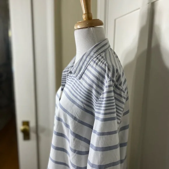 J.Jill Blue White Cotton Tunic Striped Button Down Top - Picture 9 of 12